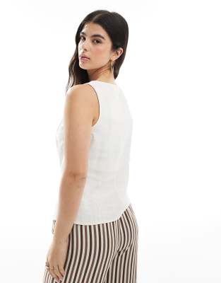 Asos Design Linen Mix Button Front Vest In White