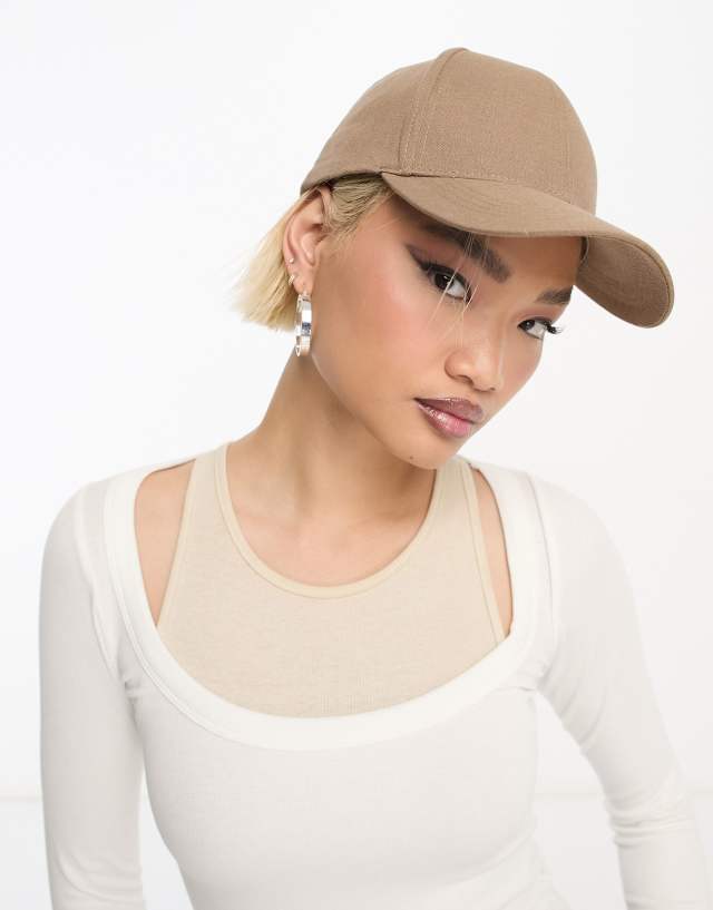 ASOS DESIGN - linen mix cap in dark putty