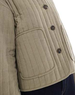 Asos Design Linen Mix Collarless Quilted Cropped Jacket