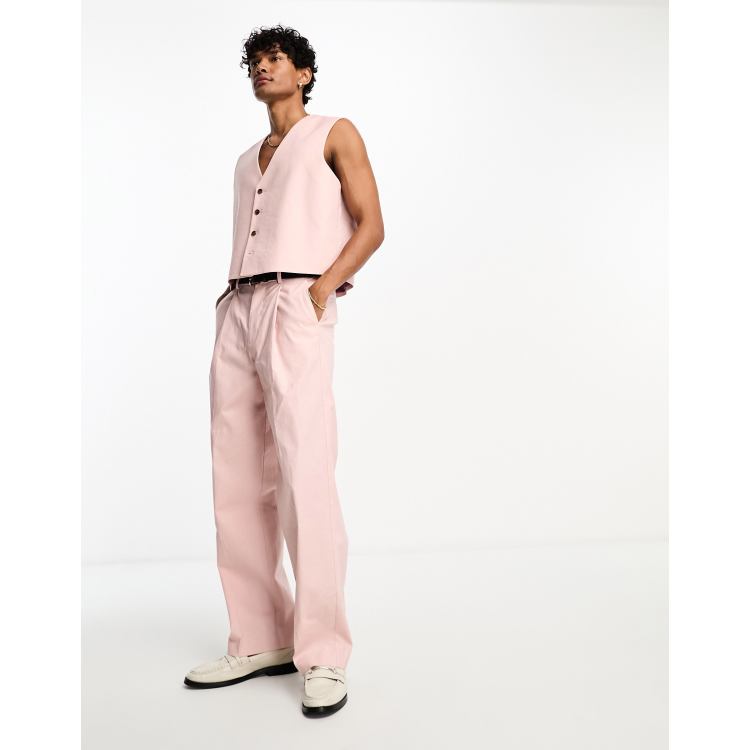 ASOS DESIGN linen wide leg suit pants in hot pink