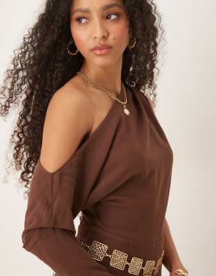 Asos Design Linen Mix Fallen Shoulder Jumpsuit