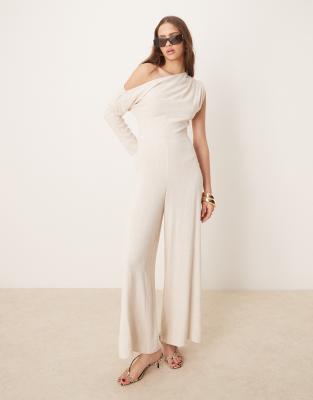 Asos Design Linen Mix Fallen Shoulder Jumpsuit