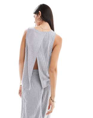 Asos Design Linen Mix Open Back Top In Multi