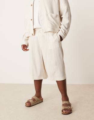 Asos Design Linen Mix Oversized Bermuda Shorts In White