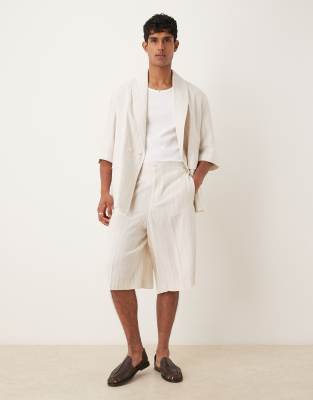 Asos Design Linen Mix Oversized Bermuda Suit Shorts In Neutral