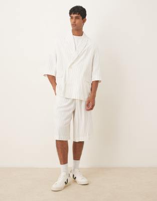 Asos Design Linen Mix Oversized Bermuda Suit Shorts In White