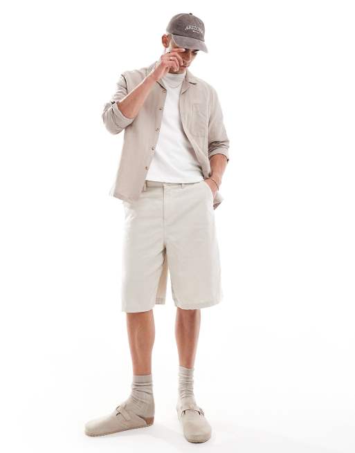 ASOS DESIGN linen mix shorts in stone