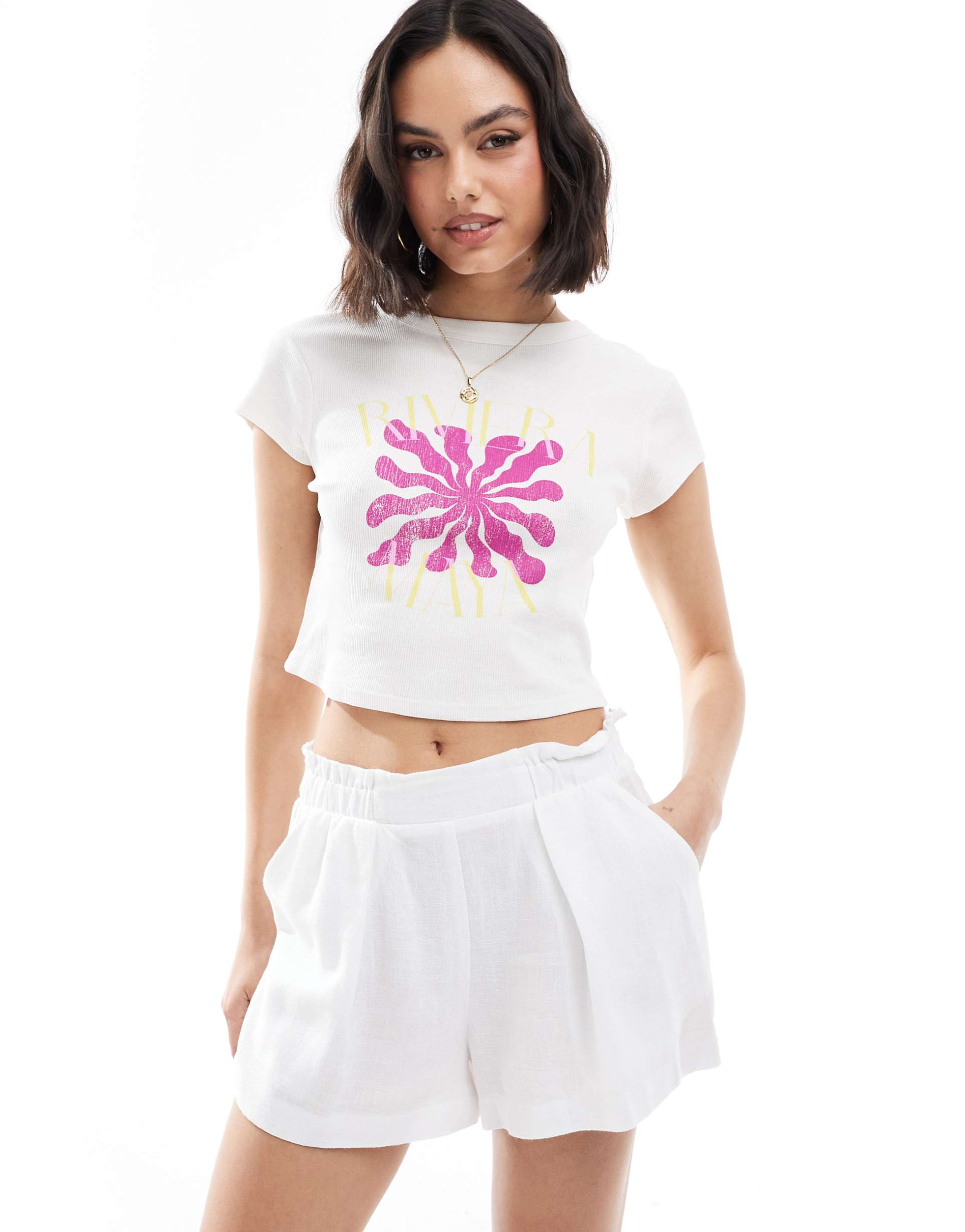 asos design linen mix shorts in white - part of a set