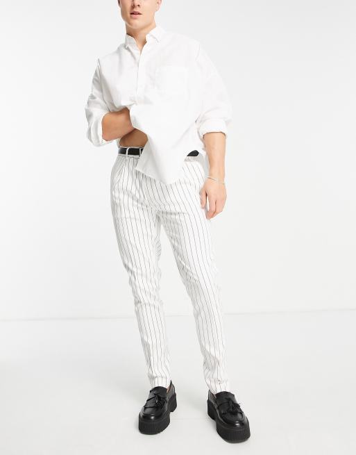 ASOS DESIGN smart slim pants in retro monogram in ecru