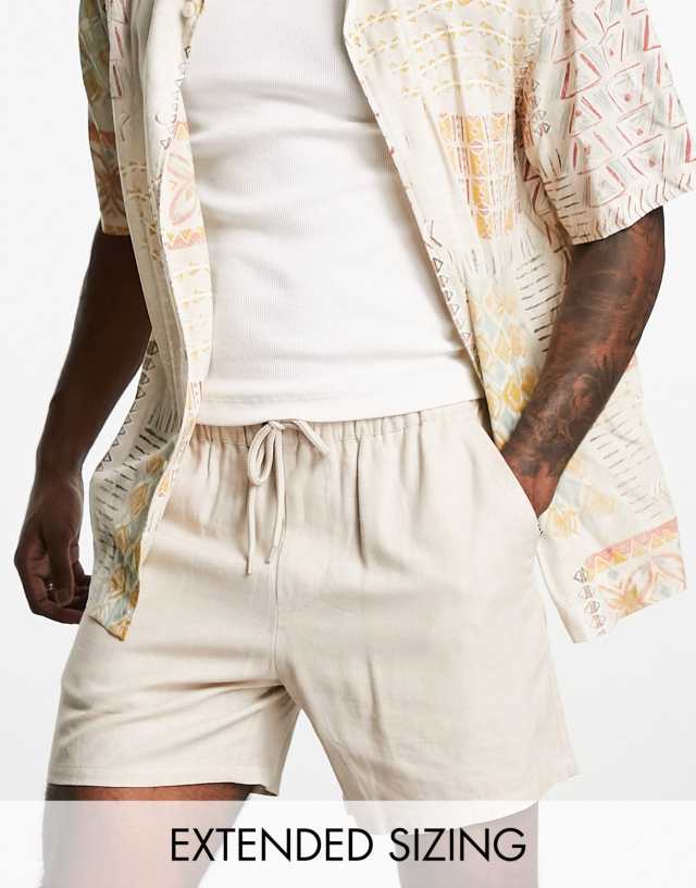 ASOS DESIGN linen mix slim shorts in beige