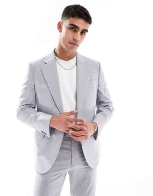 ASOS DESIGN linen mix slim suit jacket in grey puppytooth