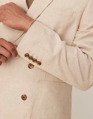 Asos Design Linen Mix Straight Leg Suit Pants In Neutral