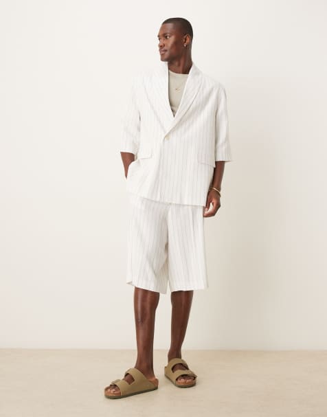 ASOS DESIGN linen mix slouchy oversized suit in white pinstripe - view 1