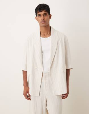 Asos Design Linen Mix Slouchy Oversized Suit Jacket In Neutral