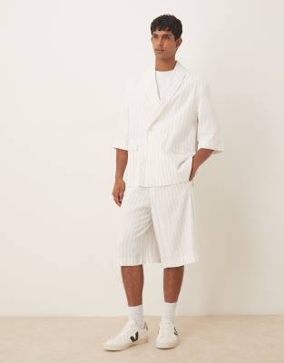 Asos Design Linen Mix Slouchy Oversized Suit Jacket In White