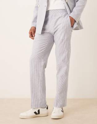 Asos Design Linen Mix Straight Leg Suit Pants In Gray