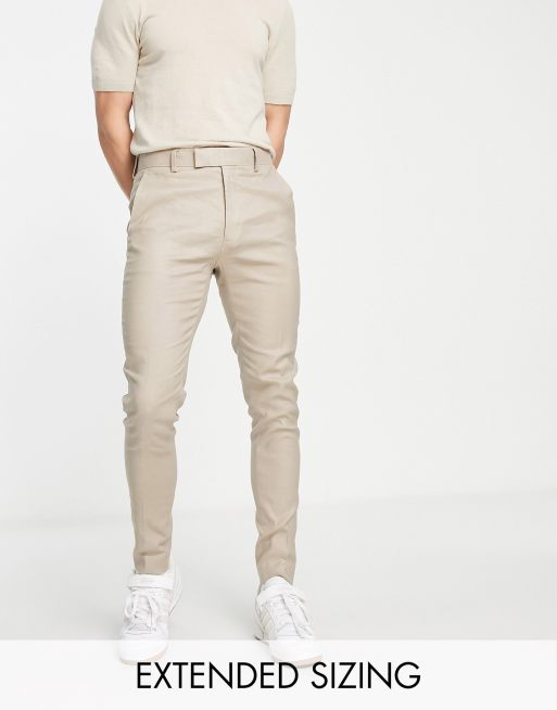 ASOS DESIGN linen mix super skinny smart pants in stone