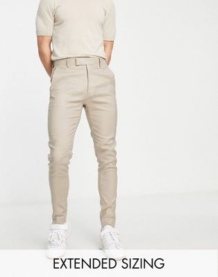 ASOS DESIGN linen mix super skinny smart trousers in stone-Neutral