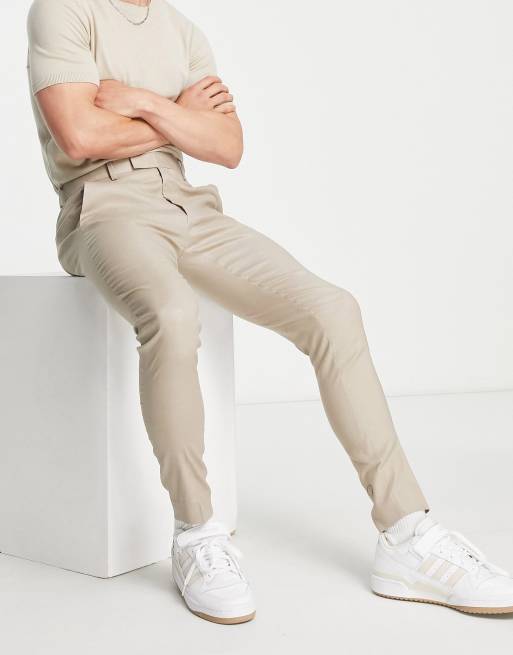 ASOS DESIGN linen mix super skinny smart trousers in stone