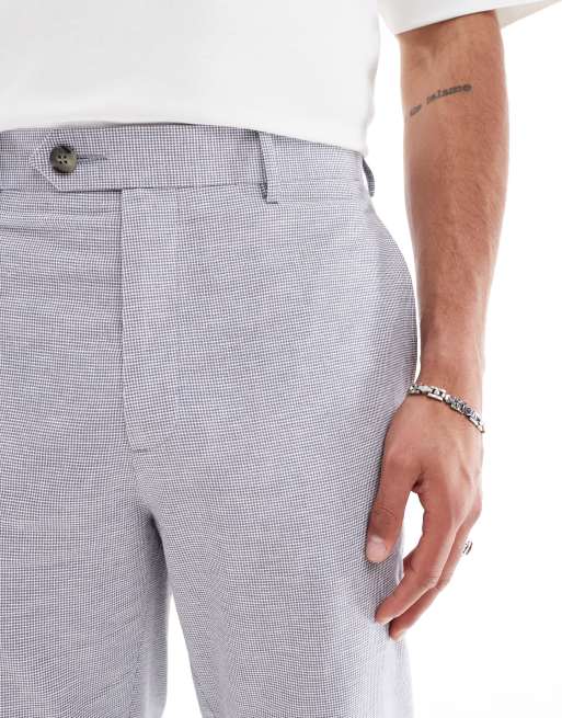 ASOS DESIGN linen-mix tapered suit pants grey puppytooth, 4 of 5