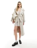 [ASOS DESIGN] ASOS DESIGN linen mix trench coat in stone-Neutral 18 Stone