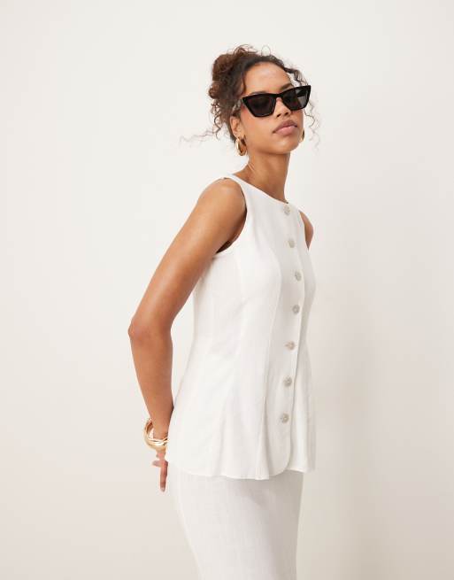 ASOS DESIGN linen mix vest detail midi dress in white, 2 of 4