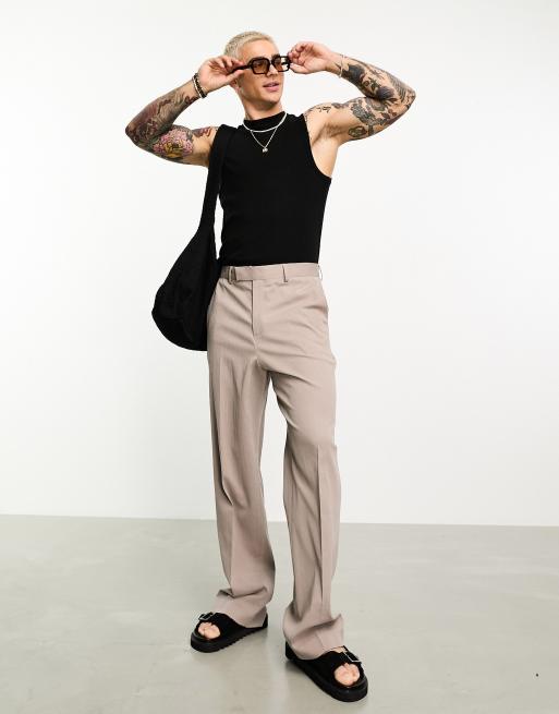 ASOS DESIGN linen mix wide leg smart pants in brown crinkle