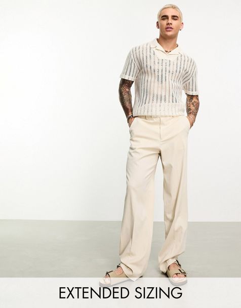 ASOS DESIGN linen blend wide leg smart pants in brown crinkle