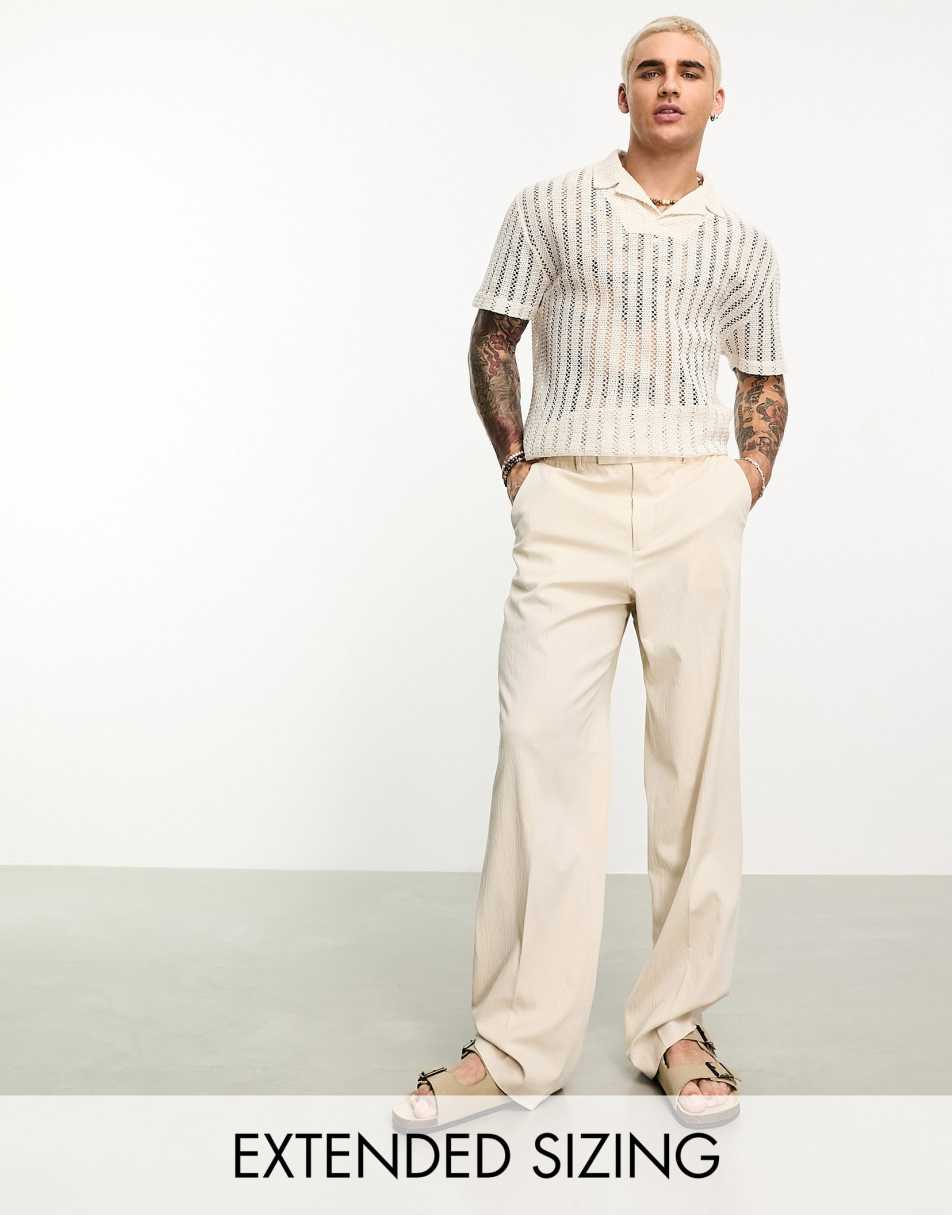 ASOS DESIGN linen mix wide leg smart pants in brown crinkle