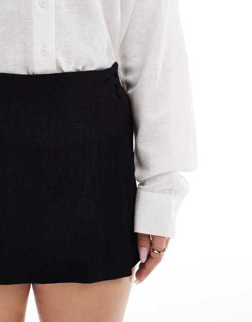 ASOS DESIGN linen mix wrap skort in black, 2 of 5