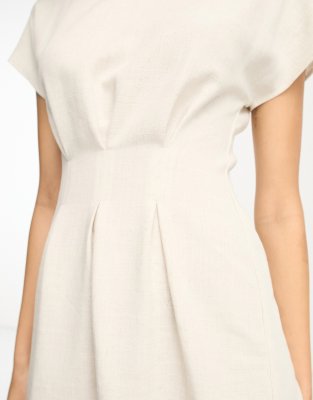 asos design nipped in waist mini dress ASOS DESIGN linen nipped in waist mini dress in natural