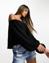 Pimkie cropped bow back blouse in black | ASOS