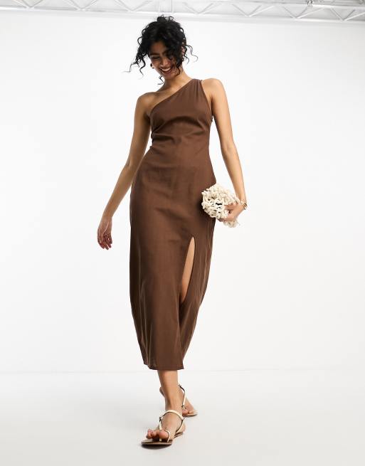 ASOS DESIGN multiway bikini detail midi sundress in chocolate