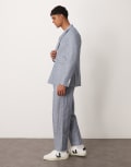 [ASOS DESIGN] ASOS DESIGN linen oversized tapered suit pants with stripes in indigo-Navy W28 L30 Indigo