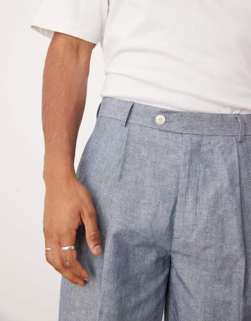 ASOS DESIGN linen oversized tapered suit pants with stripes in indigo