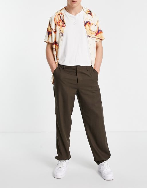 ASOS DESIGN relaxed linen pants in brown