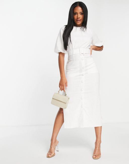 White belted 2025 midi dress