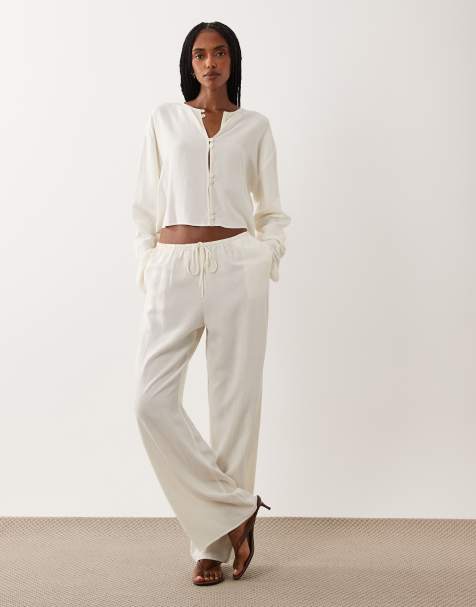 ASOS DESIGN linen pull on pants in brown (part of a set) - view 1