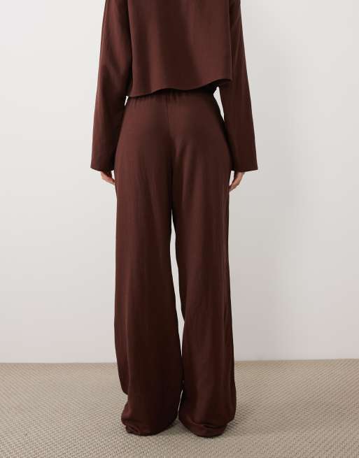 ASOS DESIGN linen pull on pants in brown (part of a set), 5 of 5