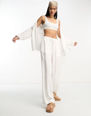 ASOS DESIGN PULL ON PANT WITH LINEN IN OFF WHITE