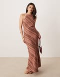 [ASOS DESIGN] ASOS DESIGN linen racer maxi sundress in brown stripe-Multi 16 Stripe