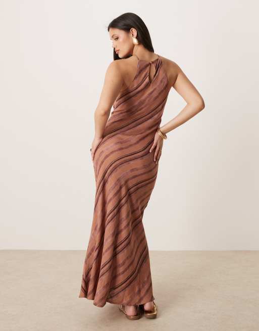 ASOS DESIGN linen racer maxi sundress in brown stripe, 4 of 4