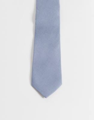 Asos Design Linen Rich Necktie In Gray