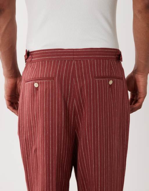 ASOS DESIGN linen rich oversized tapered suit pants in terracotta stripe, 5 of 5