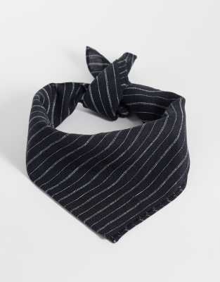 Asos Design Linen Rich Pinstripe Headscarf In Navy