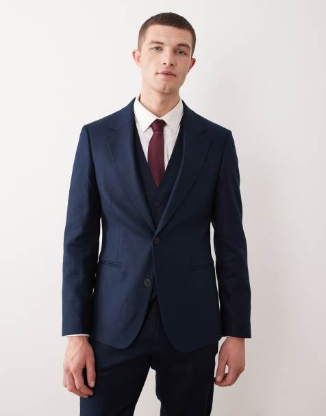 ASOS DESIGN linen rich skinny suit jacket in navy - view 1