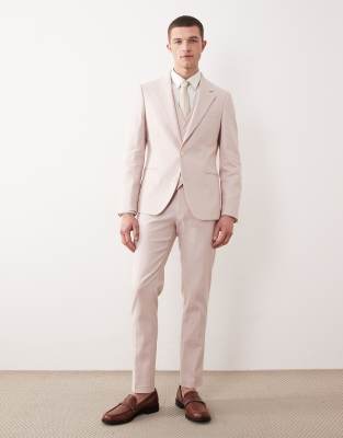 ASOS DESIGN linen rich skinny suit pants in light pink light pink