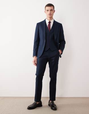 ASOS DESIGN linen rich skinny suit pants in navy navy