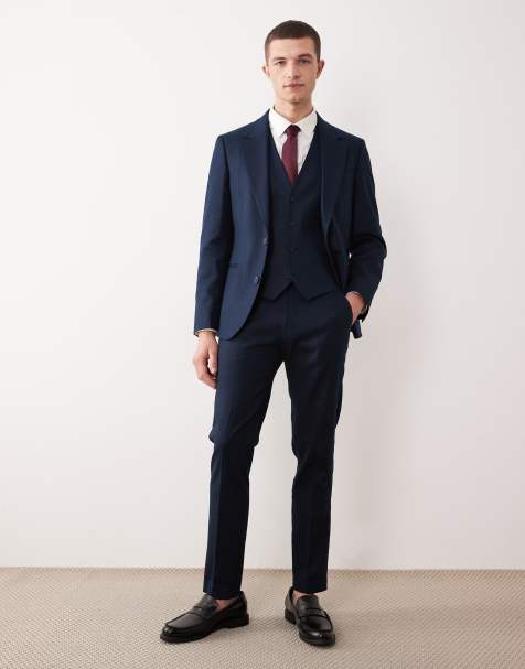 ASOS DESIGN linen rich skinny suit pants in navy - view 1