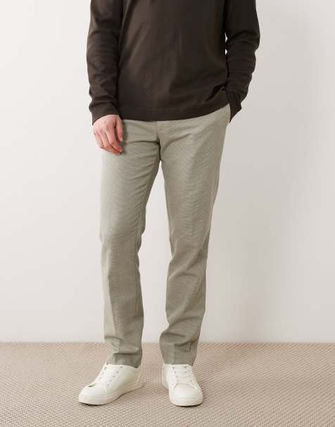 ASOS DESIGN linen rich slim smart trousers in sage green microtexture - view 1